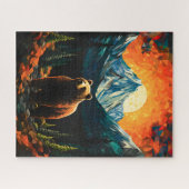 Stained Glass Wildlife Mountain Sunset Bear ジグソーパズル (横)