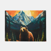 Stained Glass Wildlife Mountain Sunset Bear ドアマット (正面)