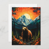 Stained Glass Wildlife Mountain Sunset Bear 案内ポストカード (正面/裏面)