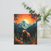 Stained Glass Wildlife Mountain Sunset Bear 案内ポストカード (スタンド正面)