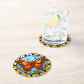 Stained glass window butterfly ラウンドペーパーコースター (インサイチュ)