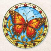 Stained glass window butterfly ラウンドペーパーコースター (正面)