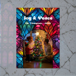 Stained Glass Window Joy & Peace Christmas Photo シーズンカード