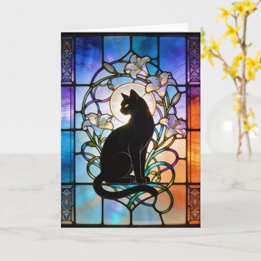 Stained Glass Window W/Cat カード (黄色い花)