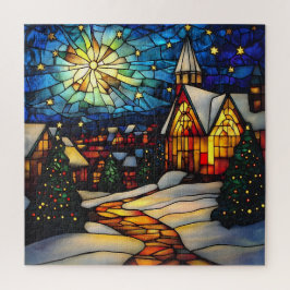 Stained Glass Winter Village ジグソーパズル