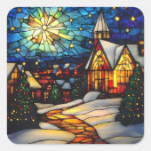 Stained Glass Winter Village スクエアシール (正面)
