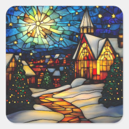 Stained Glass Winter Village スクエアシール