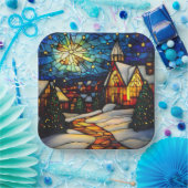 Stained Glass Winter Village ペーパープレート (パーティー)