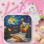 Stained Glass Winter Village ペーパープレート (パーティー)