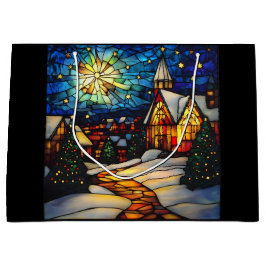 Stained Glass Winter Village ラージペーパーバッグ
