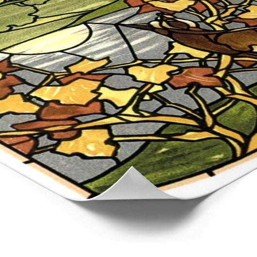 Stained Glass with fox and sun ポスター (角)