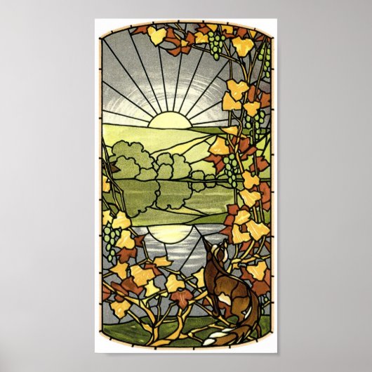Stained Glass with fox and sun ポスター (正面)