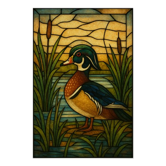 Stained Glass Wood Duck ポスター (正面)