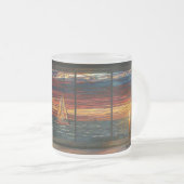 Stainglass sunset with Pelican and Sailboat フロストグラスマグカップ (正面右)