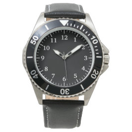 Stainless Steel & Black Leather Watch for Men 腕時計