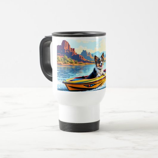 Stainless Steel Travel Mug Boating Dog Image トラベルマグ (正面左)