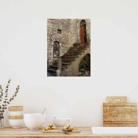 Stairway in Assisi ポスター (キッチン)