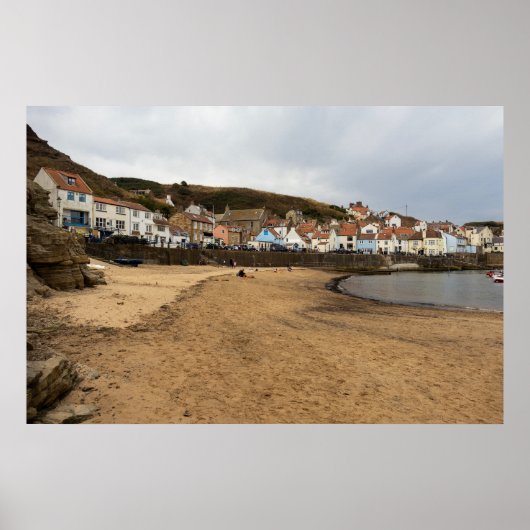 Staithes Harbour Beach and Village Front ポスター (正面)