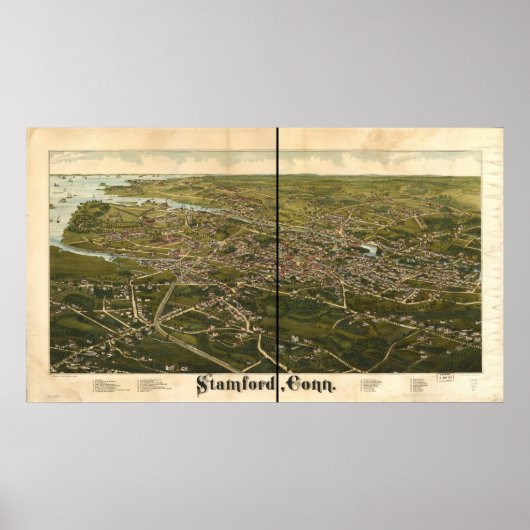 Stamford Connecticut 1883 Antique Panoramic Map ポスター (正面)