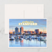 Stamford Connecticut Skyline Harbor Boats Greeting ポストカード (正面/裏面)
