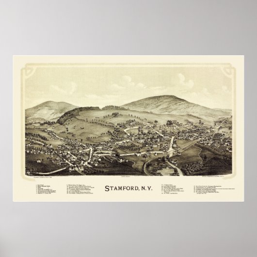 Stamford, NY Panoramic Map - 1890 ポスター (正面)