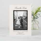 Stamp Style Modern Ivory One Photo Save the Date 招待状 (スタンド正面)