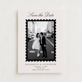 Stamp Style Modern Ivory One Photo Save the Date 招待状