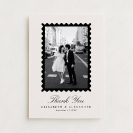 Stamp Style Modern Ivory One Photo Thank You Card 招待状