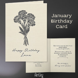 Stamped Carnation January Birth Flower Linen カード