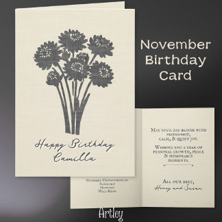 Stamped Chrysanthemum November Birth Flower Linen カード
