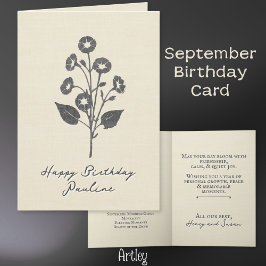 Stamped Morning Glory September Birth Flower Linen カード