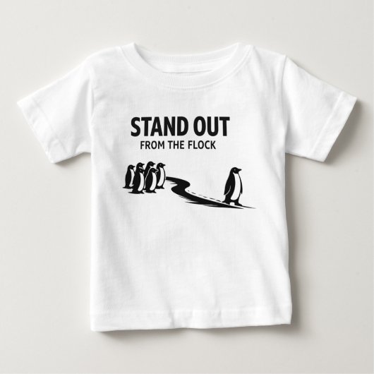 Stand Out From The Flock – Minimal Penguin Motivat ベビーTシャツ (正面)