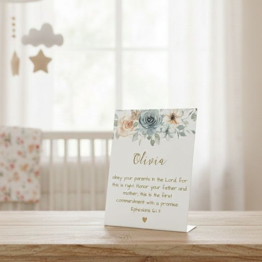 Stand Plaque with Bible Verse Ephesians 6:1-3  台座サイン