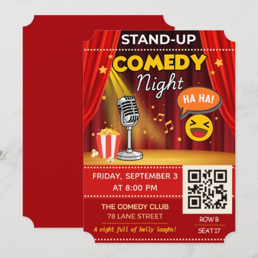 Stand-Up Comedy Night Ticket | QR Code Invite 招待状 (正面/裏面)