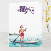 Stand-Up Paddle Santa — Coastal Christmas Holiday カード (黄色い花)