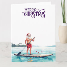 Stand-Up Paddle Santa — Coastal Christmas Holiday カード
