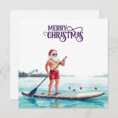 Stand-Up Paddle Santa — Coastal Christmas Holiday シーズンカード (正面/裏面)