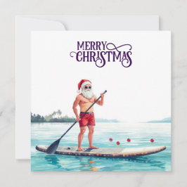 Stand-Up Paddle Santa — Coastal Christmas Holiday シーズンカード