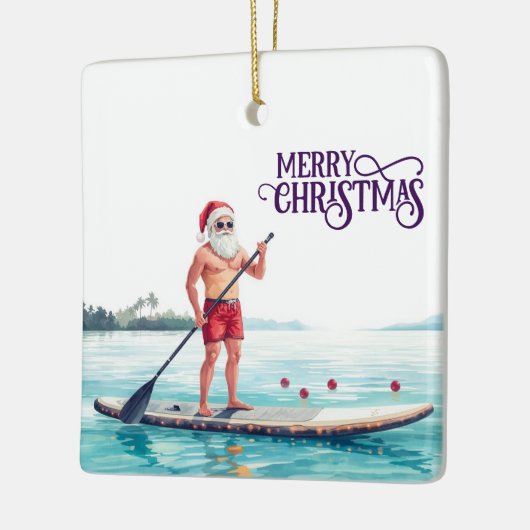 Stand-Up Paddle Santa — Coastal Christmas Holiday セラミックオーナメント (左)