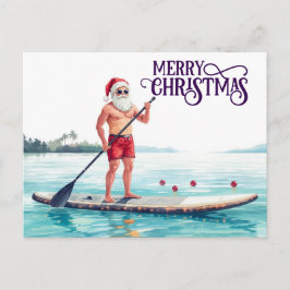 Stand-Up Paddle Santa — Coastal Christmas Holiday ポストカード