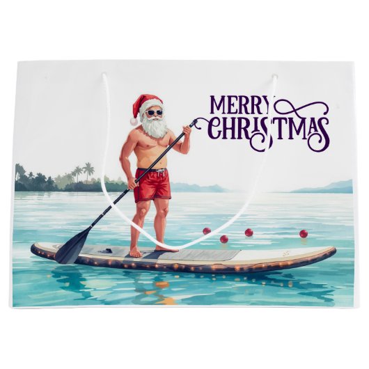 Stand-Up Paddle Santa — Coastal Christmas Holiday ラージペーパーバッグ (正面)