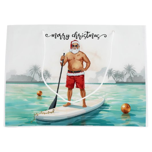 Stand-Up Paddle Santa — Coastal Christmas Holiday ラージペーパーバッグ (正面)