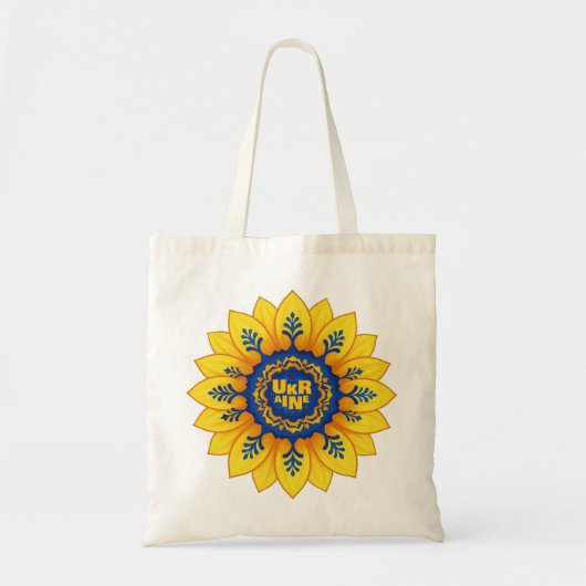 Stand with Ukraine Sunflower blue yellow flag トートバッグ (正面)
