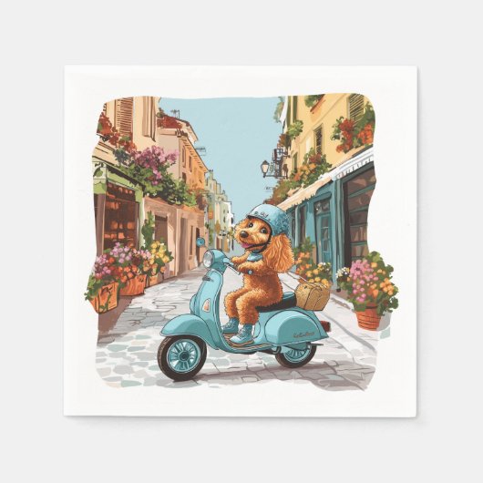 Standard Poodle Dog Riding Scooter スタンダードカクテルナプキン (正面)