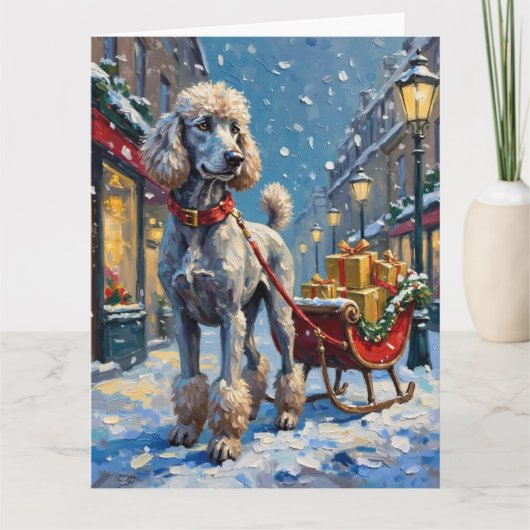 Standard Poodle French Sleigh Christmas カード (正面)