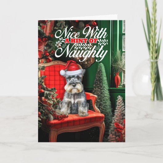 Standard Schnauzer Christmas Dog Naughty or Nice シーズンカード (正面)