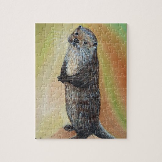 Standing River Otter Painting ジグソーパズル (縦)