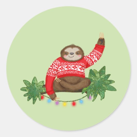 Stanley Slothラウンドクリスマスステッカー ラウンドシール (正面)