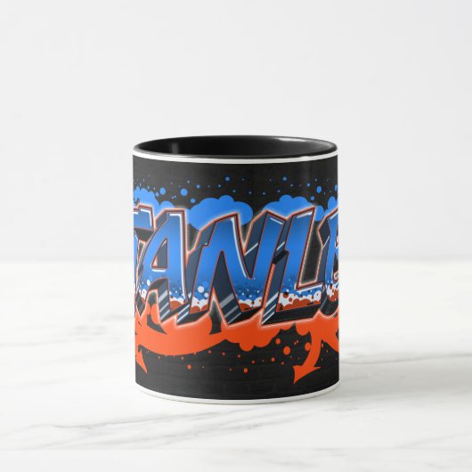 Stanley Vorname Name Graffiti blue orange Tasse マグカップ (中央)