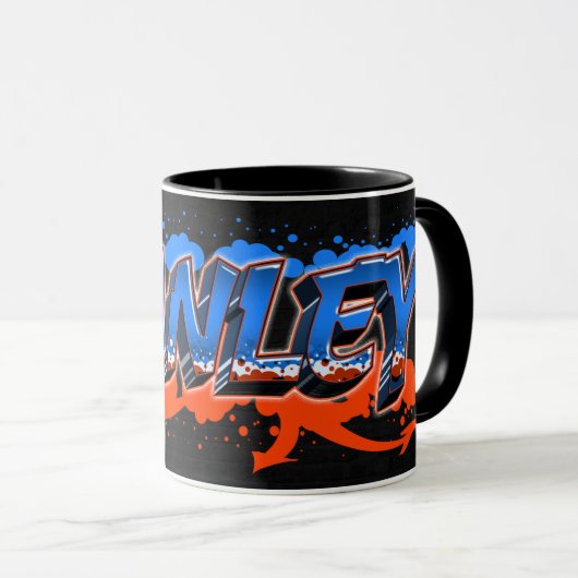 Stanley Vorname Name Graffiti blue orange Tasse マグカップ (正面右)